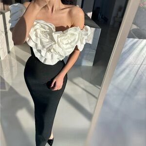 Women’s Ruffle Bandage Dress 3D Floral Shoulder Trim